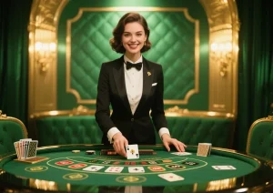 Mujer en casino verde